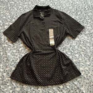 White Stag Black and Pink Polka Dot Short Sleeve Polo Shirt